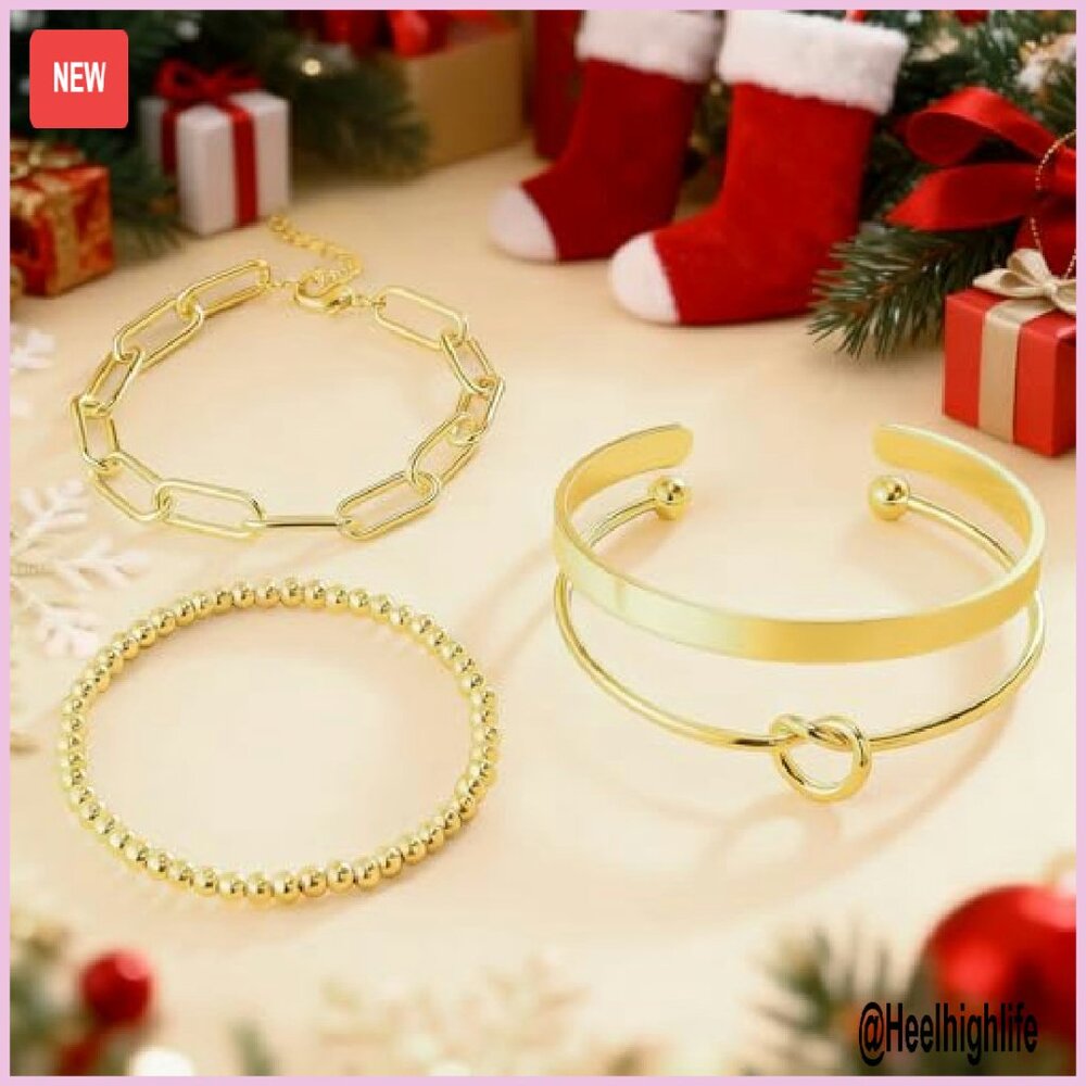 Gold Plated Bangle Cuff Bracelets Stack Set Non-T… - image 5